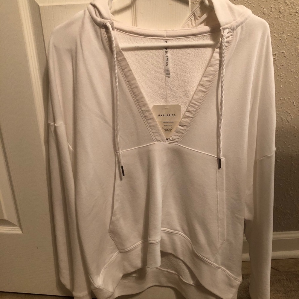 Fabletics white v-neck hooded sweatshirt